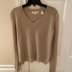 100% cashmere V neck sweater, sand colour